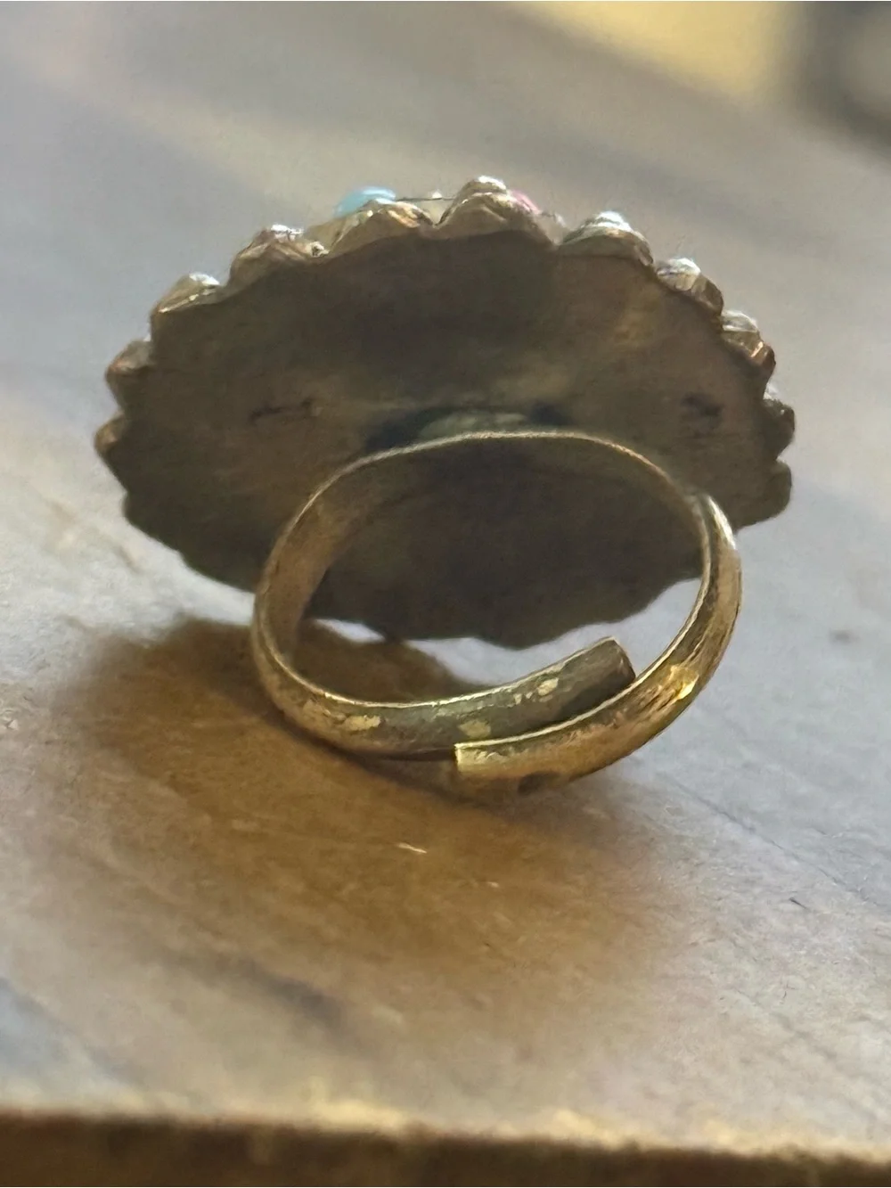 Vintage silver tone southwestern turquoise cluster ring